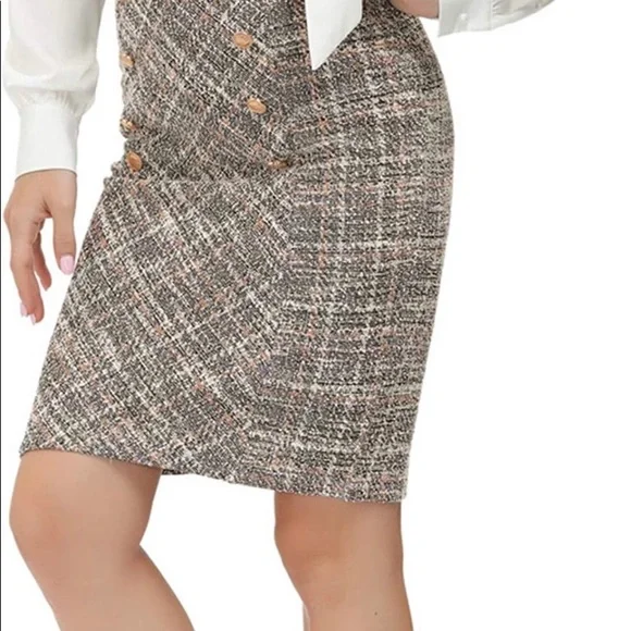 Belle Poque Women's Tweed Skirt Stretchy Business Pencil Skirt Double Breasted - Picture 3 of 8